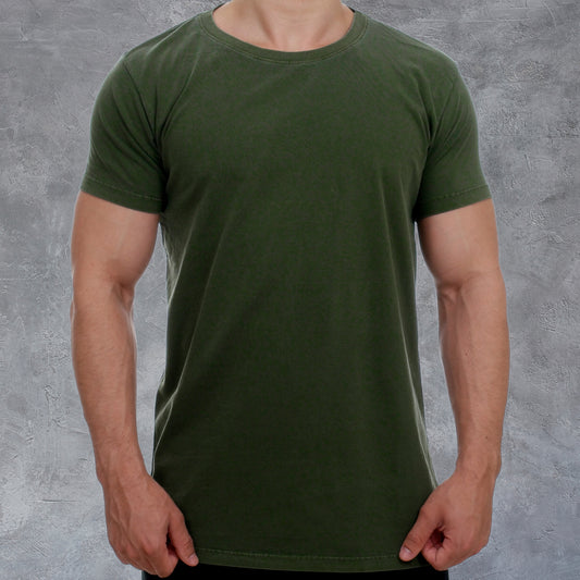 Camiseta Básica Masculina Manga Curta Estonada Verde Militar - OWL